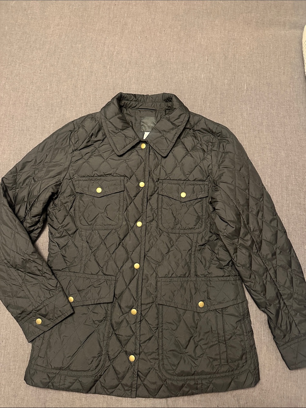 J. Crew Black Quilted Puffer Jacket with Gold Snaps